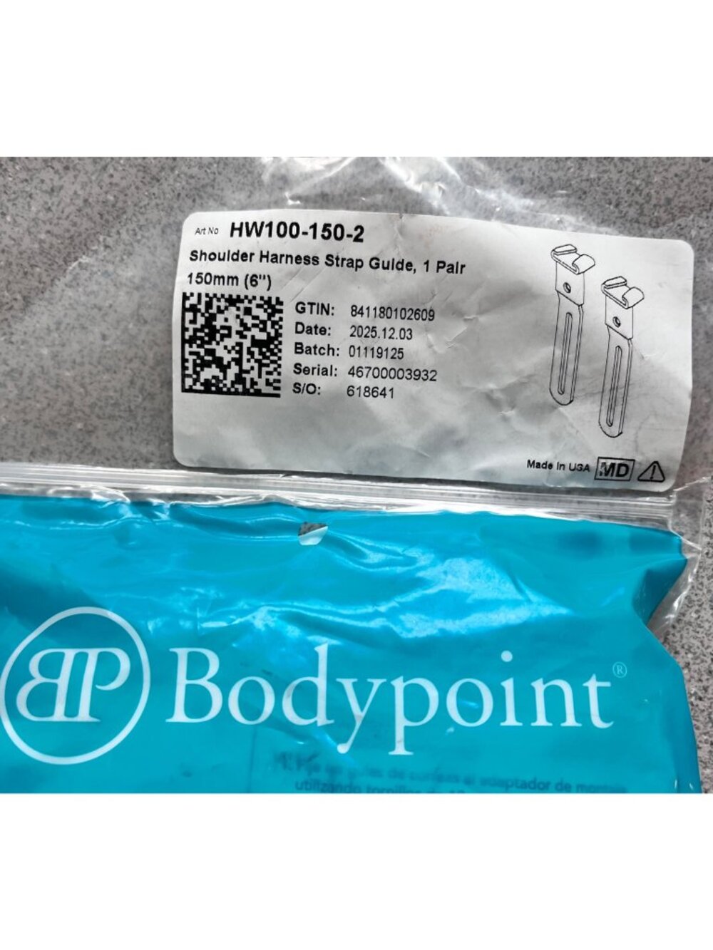 BodyPoint HW100-150-2 Shoulder HarnessStrap Guide 1 Pair 150mm/6" Wheelchair Use